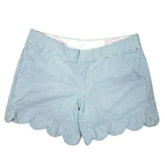 Lilly Pulitzer Buttercup Scallop Hem Striped Shorts Size 000 Blue & White Cotton - Picture 4 of 8